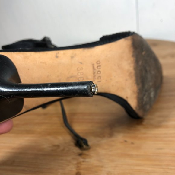 Gucci Heels Womens 38C US 7.5 Black Stilettos Ankle Strap Shoe Event Pointed Toe - Picture 9 of 15